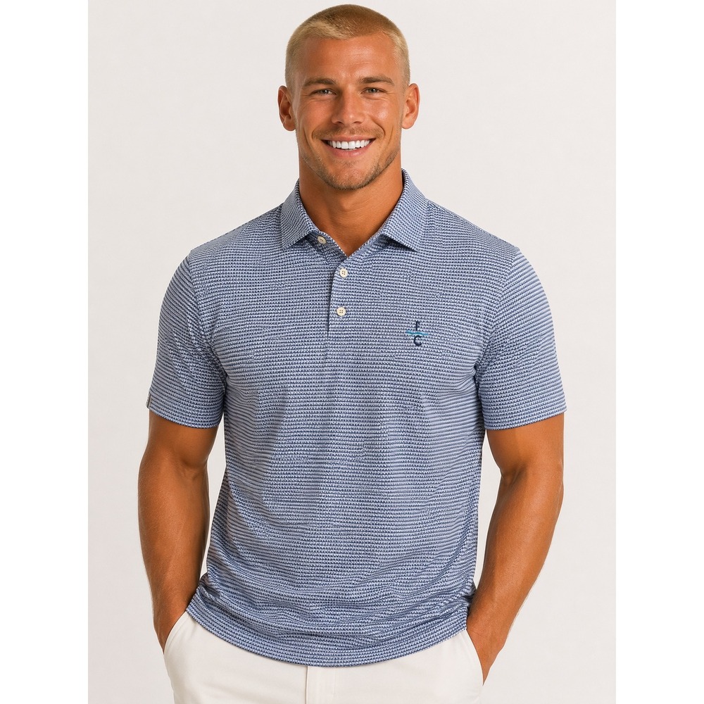 Tourney Mens XL Blue White Geometric Flag Print Short Sleeve Golf‎ Polo Shirt